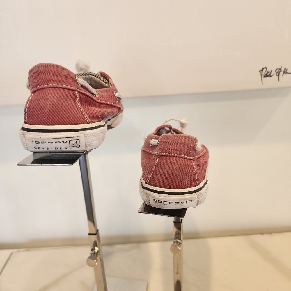 SPERRY TOP SIDER, boy's size 10m, super cut-red stretch (faux lace) boat shoes. - Picture 8 of 13
